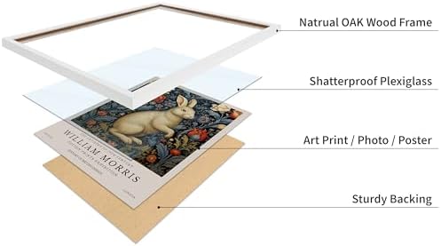 Poster Master William Morris Poster - White Rabbit Print - Flower Art - Animal Artwork - Floral Design - Bunny Illustration - Great Office or Bedroom Decor - 16x20 White Framed