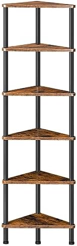 HOOBRO Corner Shelf Stand, Industrial 6-Tier Wall Corner Bookshelf with Metal Frame, Plant Display Shelf, Bookcase for Small Spaces, Bedroom, Living Room, Rustic Brown BF36CJ01