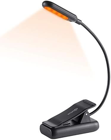 VAVOFO Amber Rechargeable Reading Light, Blue Light Blocking Book Light, 7 LEDs Eye Care 9 Colors 9 Brightness Clip On for Kids Bookworms Reading in Bed with Power Indicator Lasting 70h (Black)