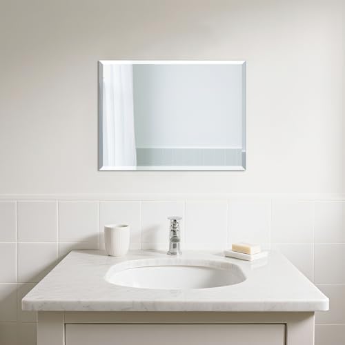 Beveled Bathroom Mirror for Wall, 16x12 Inch Small Frameless Wall Mirror