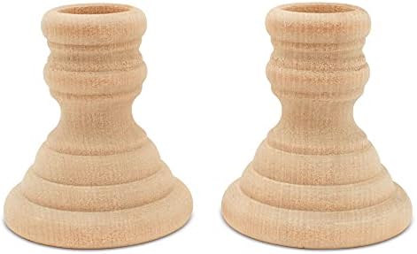 Wooden Candle Cups Country-Style, 2-5/8 inch with 7/8 inch Taper Candle Hole, Set of 4 Ufinished Candlesticks, by Woodpeckers