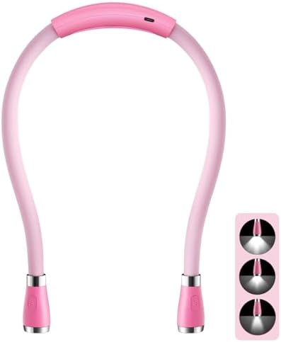 Neck Book Light, LED Reading Lamp, USB-C Rechargeable, Hands Free, 4 LED Bulbs, 4 Adjustable Brightness, for Reading in Bed or Reading in Car Lamp (Pink)