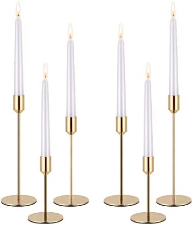 Gold Metal Taper Candle Holders Set of 6, Wedding Dining Table Decor