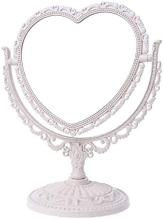 AKOAK Heart-Shaped Cosmetic Mirror - Plastic, Double-Sided, Rotatable, Lightweight Tabletop Makeup Mirror for Bathroom & Bedroom (Beige)