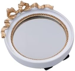 Bitray White Vintage Wall Mirror French Baroque Resin Decorative Hanging | 1Pcs 4.2" Outer Dia丨Small Makeup Desk Mirror丨Tabletop & Wall Mount, Cloth-Backed丨for Bedroom Living Room Vanity Wall Decor