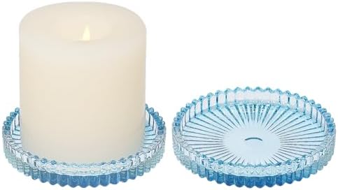 Vixdonos 3.8 Inch Glass Pillar Candle Holder Set Pack 2 Gear Round Plate Serrated Candle Stand for Table Centerpieces,Party, Wedding and Home Decor