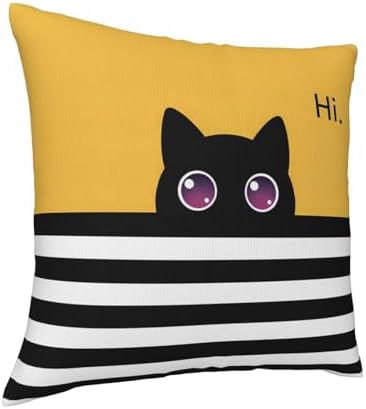 Cute Peeking Black Cat Throw Pillow Cover for Sofa, Bedroom, or Car