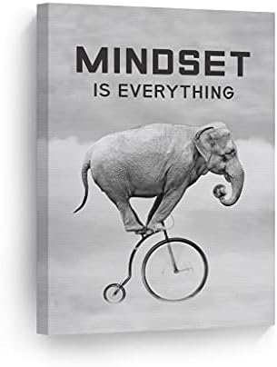 Smile Art Design Mindset is EverytingBlack and White Elephant Riding Circus Bike Motivational Wall Art Canvas Print Inspirational Entrepreneur Quote Office Living Room Decor Gift Ready to Hang 22x15