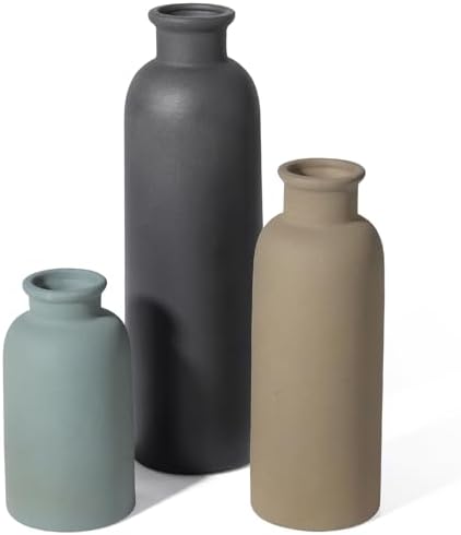Small Ceramic Vase Set of 3, Boho Modern Flower Vase Room Decor, Farmhouse Decor, Vases for Your Kitchen, Bathroom, Bedroom, Living Room, Office&Shelf Centerpiece Table Decorations Multicolor