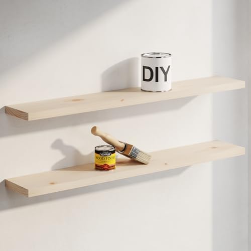 Homeforia 48 Inch DIY Floating Shelves, High-End Solid Pine Wood, Set of 3