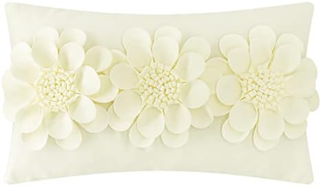 JWH 3D Flower Throw Pillow Cover Creamy White 12x20 Inches