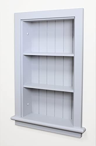 14x24 Aiden Recessed Wall Niche Medicine Cabinet Replacement, in The Wall Bathroom Cabinet Insert Shelf/Shelves, Made in North America, Real Wood, NO MDF, Beadboard, Light Gray