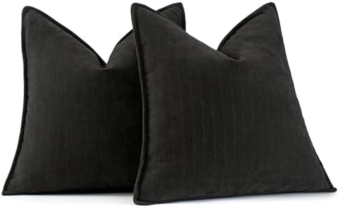 MIULEE Pack of 2 Black Decorative Chenille Pillow Covers 20x20 Inch
