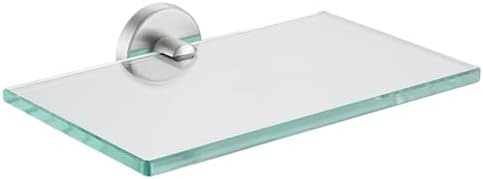 JQK Bathroom Glass Shelf, Tempered Glass Shower Storage 8 by 5 inches, 304 Stainless Steel Brushed Finish Wall Mount, TGS101L8-BN