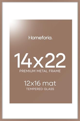 Homeforia 14x22 Mocha Picture Frame, High-End Metal, 12x16 Mat, Glass