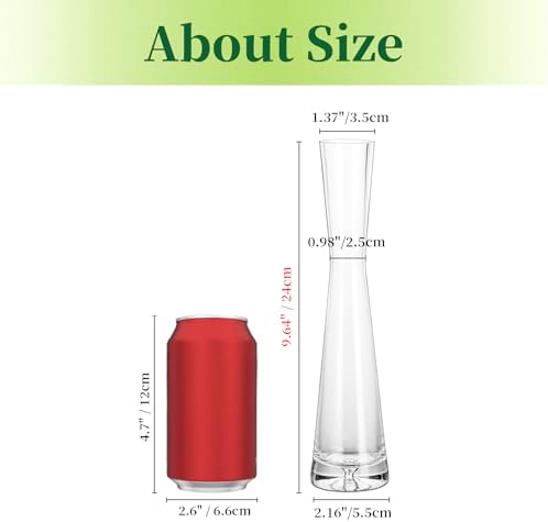 Hewory Glass Bud Vases for Centerpieces Set of 6, Handmade Modern Clear Small Skinny Decorative Single Flower Vase, Minimalist Slim Floral Vase for Home Wedding Party Events Table Decor, 9.64"