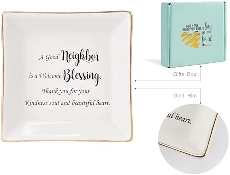 HOME SMILE Jewelry Tray, Ceramic Ring Dish - A Good Neighbor is a Welcome Blessing - Housewarming, Women Gift