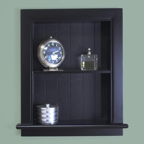 14x18 Aiden Recessed Wall Niche Medicine Cabinet Replacement, in The Wall Bathroom Cabinet Insert Shelf/Shelves, Made in North America, Real Wood, NO MDF, Beadboard, Black