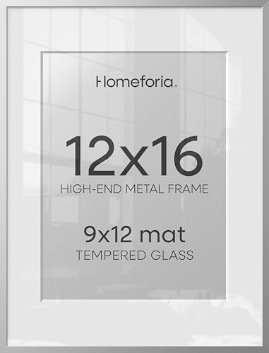 Homeforia 12x16 Silver Picture Frame, High-End Metal, 9x12 Mat, Glass