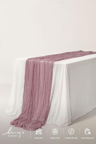 Ling's Moment 14Ft Lilac & Gold Cheesecloth Table Runner