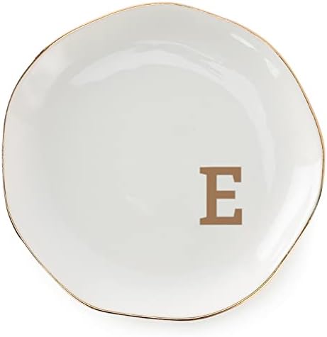Initials Ring Dish Jewery Tray with Personalized E-Monogrammed Gifts Wedding Engagement for Women Friends sister,Ceramic White