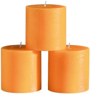 CANDWAX 3x3 Pillar Candles Set of 3 - Rustic Unscented No Drip Orange Candles for Home Decor, Parties, Centerpieces, Halloween Décor, Thanksgiving