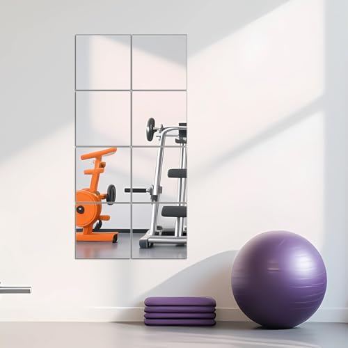 Full Length Mirror Tiles, 12" x 12" x 8PCS Frameless Wall Mounted Mirror | Square Large Wall Mirror Tiles for Home Gym, Bedroom, Door, Bathroom, Frameless Mirror Sets