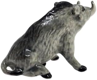 WitnyStore 1½" Gray Sit Wild Boar Ceramic Figurine Terrarium Decoration Collectible Statue for Adult Collectors Handcrafted Porcelain Ornament Sculpture Home Room Tabletop Decor