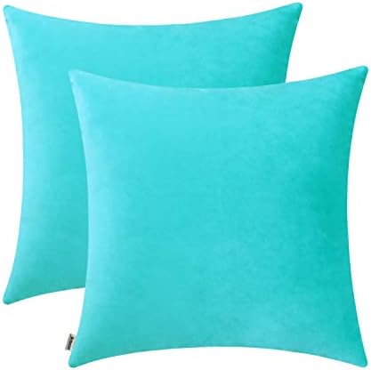Jeneoo Comfy Soft Thick Velvet Throw Pillow Covers Decorative Solid Square Couch Cushion Cases for Home Bedroom Car Decor (Turquoise, 18 x 18 Inches, 2 Pieces)