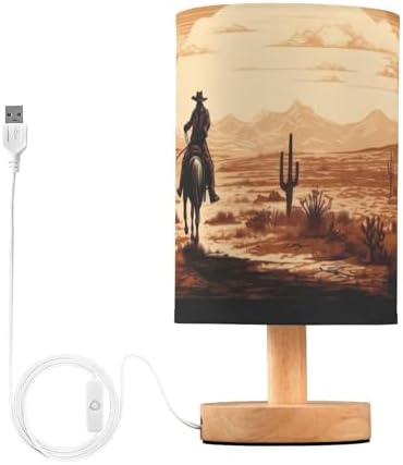 Vintage Western Cowboy LED Table Lamp - Modern Minimalist Bedside Lamp with Round Flaxen Fabric Shade for Nightstand, Perfect for Bedroom Ambiance