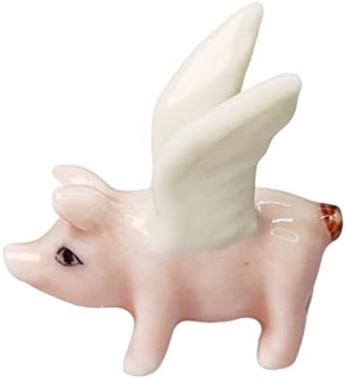 WitnyStore Tiny ¾ Inch Long Pink Pig with Wings Figurine - Miniature Hand Made Painted Ceramic Pigs Swine Hog Piglet Livestock Farm Animals Cute Porcelain Decorative Collectible Figurines Décor Gifts