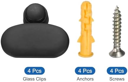 uxcell 4Pcs Zinc Alloy Mirror Floating Glass Clip Set Wall Mounted Mirrors Bracket, Mirror Glass Hanging Bracket, Glass Mounting Round Clips, Bathroom Mirror Fix Kit,Black
