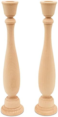 Classic Wooden Candlesticks 11 inch Tall with 7/8 inch Hole, Set of 4 Wood Craft Candle Holders to Craft, Paint or Decorate, by Woodpeckers
