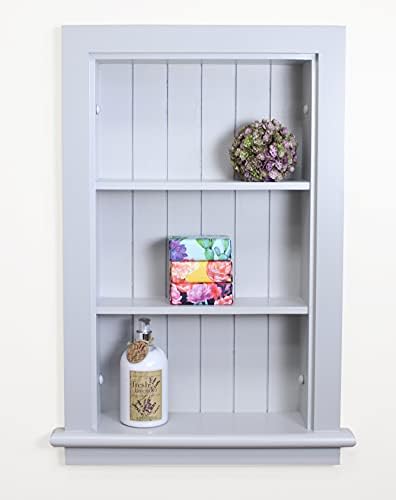 14x24 Aiden Recessed Wall Niche Medicine Cabinet Replacement, in The Wall Bathroom Cabinet Insert Shelf/Shelves, Made in North America, Real Wood, NO MDF, Beadboard, Light Gray