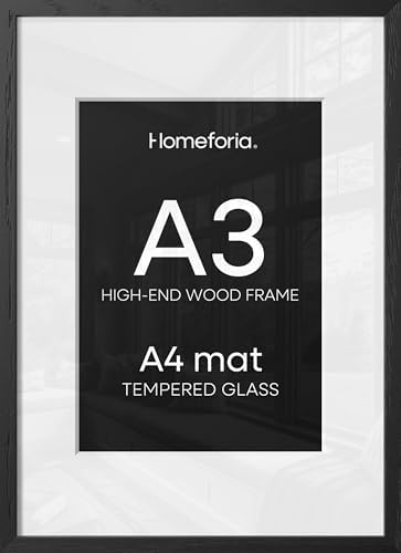 Homeforia A3 Black Oak Picture Frame, High-End Wood, A4 Mat, Glass