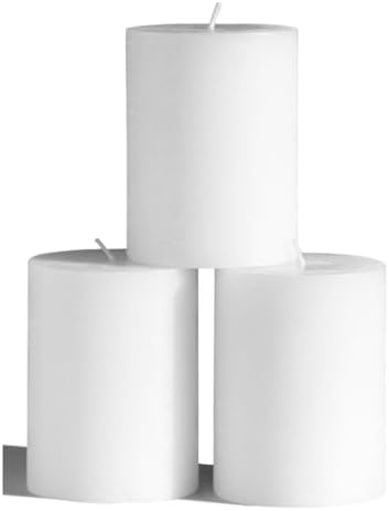 CANDWAX 3x4 inch Pillar Candles Set of 3 – Unscented Dripless Rustic White Candles for Wedding Decor, Events, Centerpieces