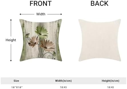 Sage Green Brown Floral Pillow Covers 18 x 18 Inch Set of 2 Daisy Floral Butterfly Decorative Throw Pillow Covers Linen Rustic Farmhouse Cushion Cases for Home Sofa Couch Living Room Decor