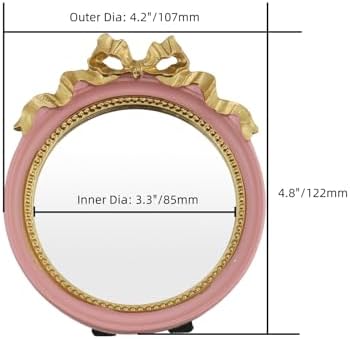 Bitray Pink Vintage Wall Mirror 4" French Baroque Resin Decorative Hanging | 1Pcs, 4.2" Outer Dia丨Small Makeup Desk Mirror丨Tabletop Wall Mount丨Decorative Mirror丨For Bedroom Bathroom Tabletop Wall Decor