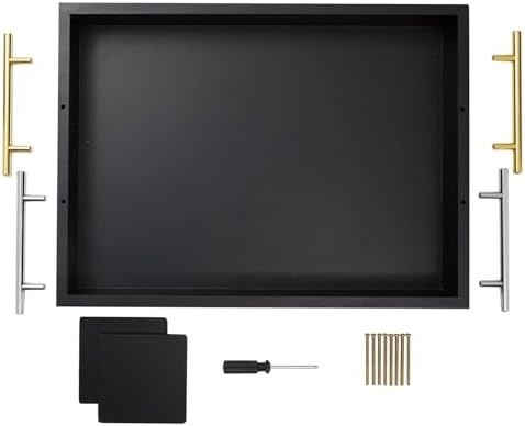 Juvale Wooden Serving Tray - 15.7 x 11.8 x 3.1 in, Black Rustic, Includes 2 Coasters - Decorative Tray with Interchangeable Gold & Silver Handles - Sofa & Ottoman Use, Coffee Table Decor