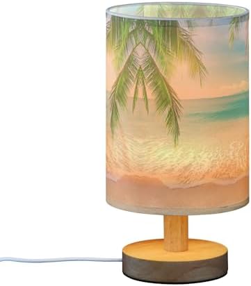 Table Lamp Palm Leaf Tropical Beach Summer Blue Ocean Sky Nightstand Lamp with Wood Base Fabric Lamp Shade Bedside Desk Lamp for Living Room Bedroom Kids Room Office