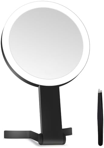 Lighted Makeup Mirror, 30X Magnifying Mirror with Light, Hanging and Handheld Mirror with Handle,Black