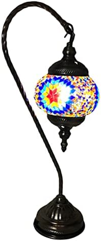 SILVERFEVER Handcrafted Mosaic Turkish Lamp Moroccan Glass Table Desk Bedside Light Bronze Base with E12 Bulb (Red Yellow Starburst Latter)