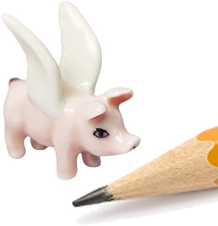 WitnyStore Tiny ¾ Inch Long Pink Pig with Wings Figurine - Miniature Hand Made Painted Ceramic Pigs Swine Hog Piglet Livestock Farm Animals Cute Porcelain Decorative Collectible Figurines Décor Gifts
