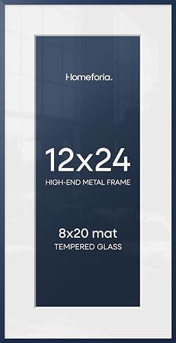 Homeforia 12x24 Blue Picture Frame, High-End Metal, 8x20 Mat, Glass