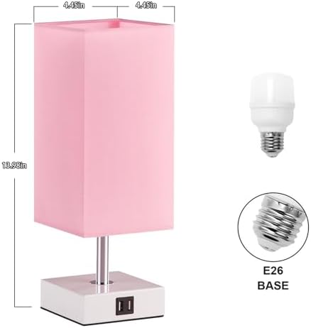 Pink Touch Table Lamp for Bedroom - Dimmable, USB C+A, Girls Bedside Lamp