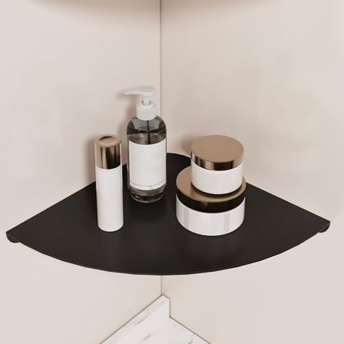 Small Floating Corner Shelves Metal Corner Wall Mounted Shelf Curved Corner Hanging Shelving for Bathroom, Kitchen, Living Room, Office, Bedroom & Dorm (Black 1 pcs)
