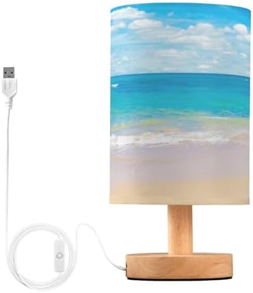 Table Lamp Tropical Sea Summer Blue Ocean with Beach White Cloud on Sky Nightstand Lamp with Wood Base Fabric Lamp Shade Bedside Desk Lamp for Living Room Bedroom Kids Room Office