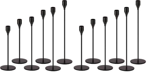 Oatnauxil Matte Black Candle Holders Black Candlestick Holders Metal Candle Holder for Wedding, Dinning, Party, Fits 3/4 inch Thick Candle&Led Candles (Set of 6 Pcs) (Pack of 2)