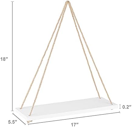 Mkono Wood Hanging Shelves for Wall Boho Decor Swing Rope Rustic Floating Shelf, Set of 3 Wall Display Shelving Home Organizer Rack for Living Room Bedroom Bathroom Kitchen,White