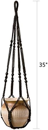 Mkono Macrame Plant Hanger Indoor 35 Inch Hanging Planter Basket Black 2Pc